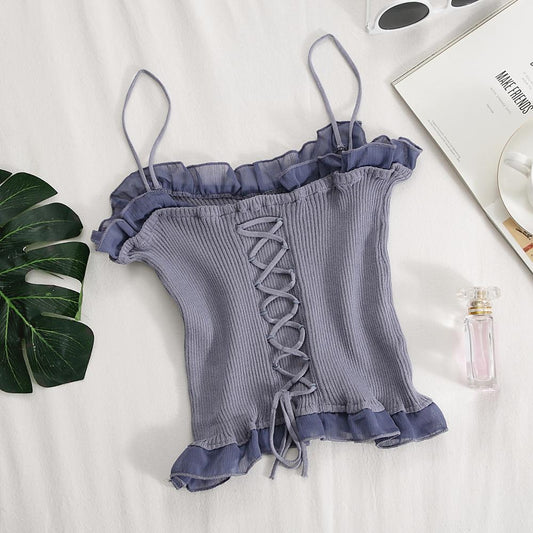 Gothic Y2K Cross Halter Knitted Camis Crop Top
