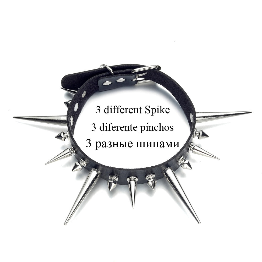 Gothic Choker Necklace - Big Long Spikes with Rivets