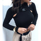 Gothic Korean Style Buckle Women Turtleneck Sleeve T Shirt - Unique and Stylish Women's Top