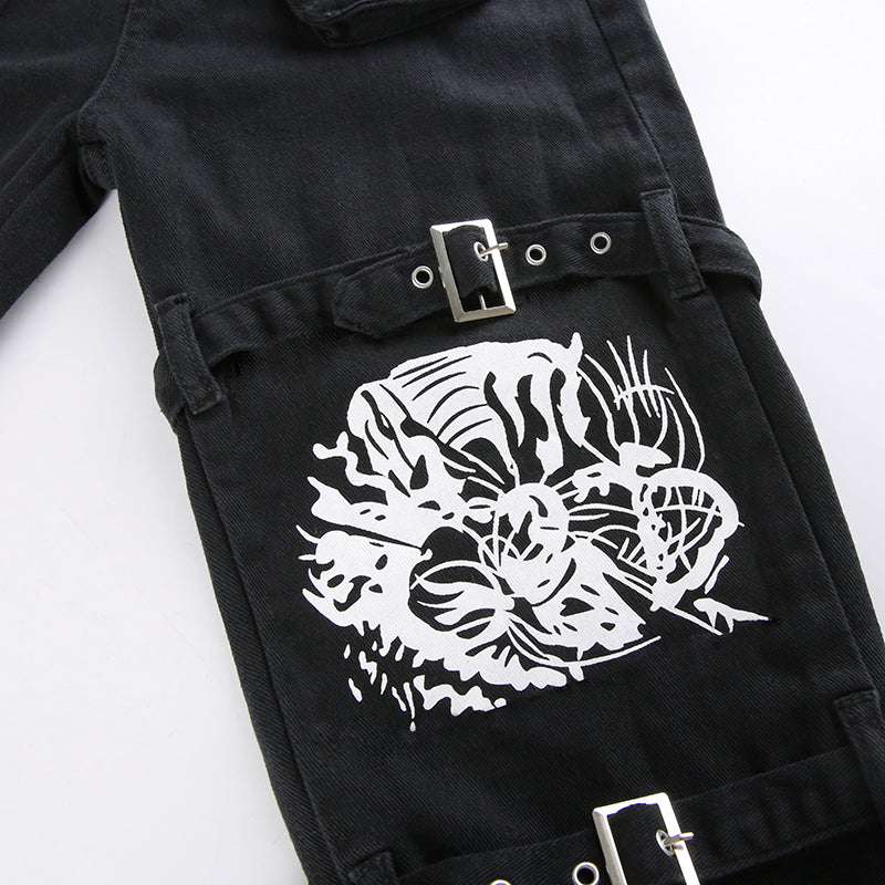 Gothic E-girl Black Cargo Capri Pants