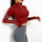 Reflective Half-Zip Gym Crop Top with Thumb Holes
