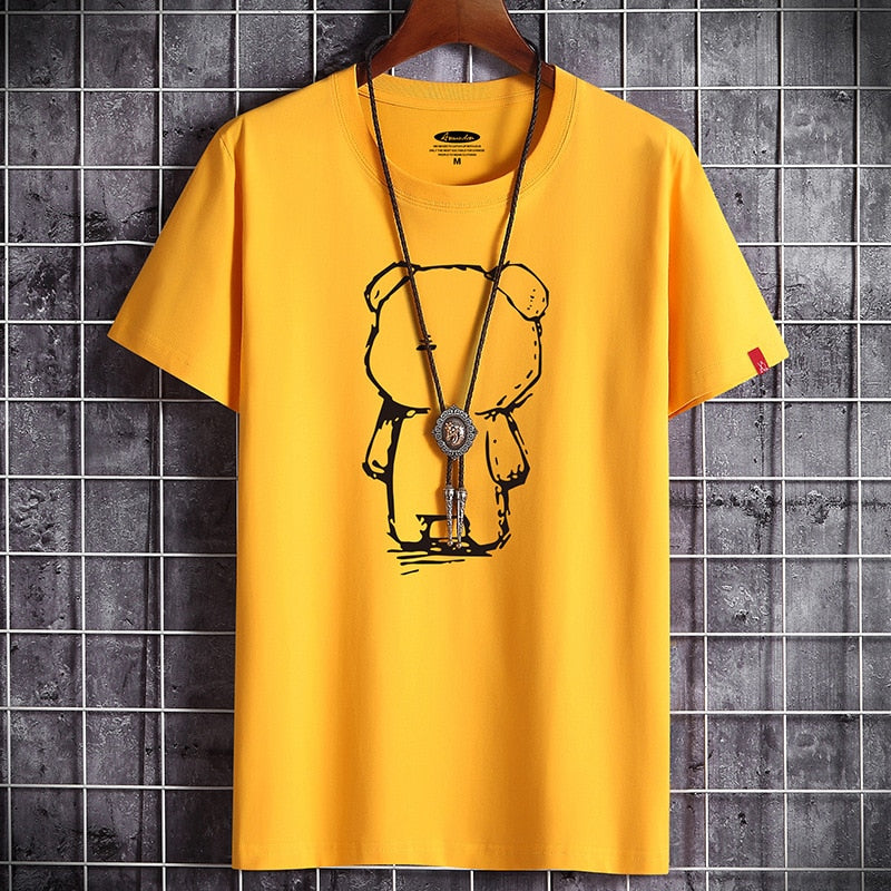 "White O-neck shirt with an oversized silhouette and anime man graphic