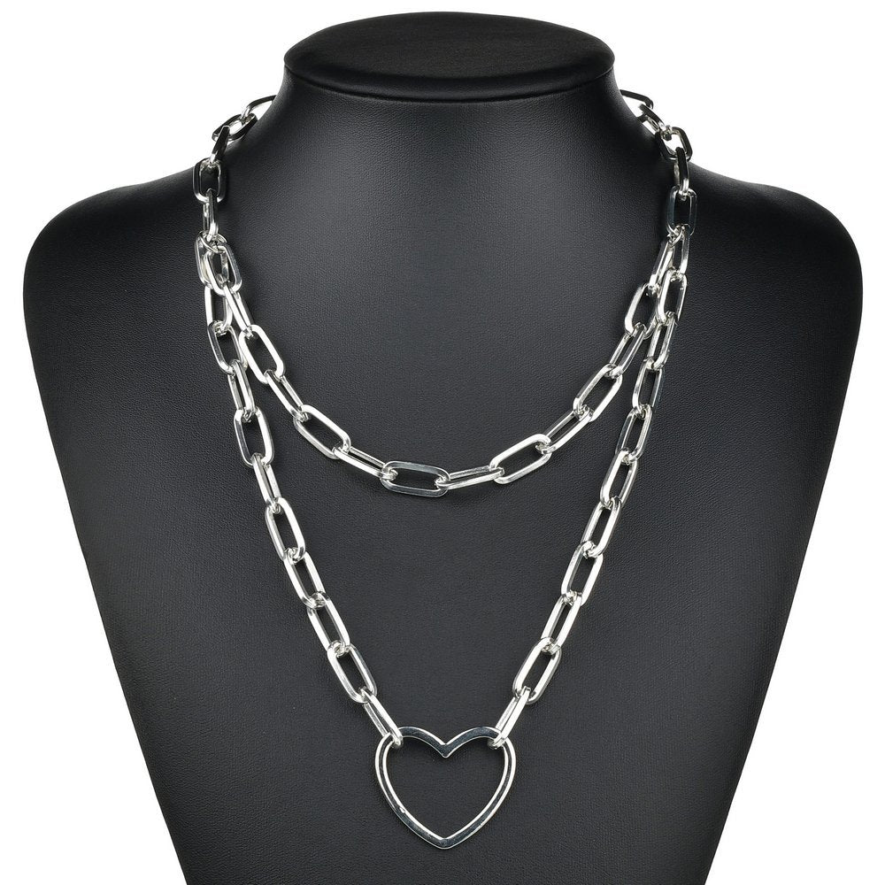 Hip Hop Multi Layers chain necklace with heart lock