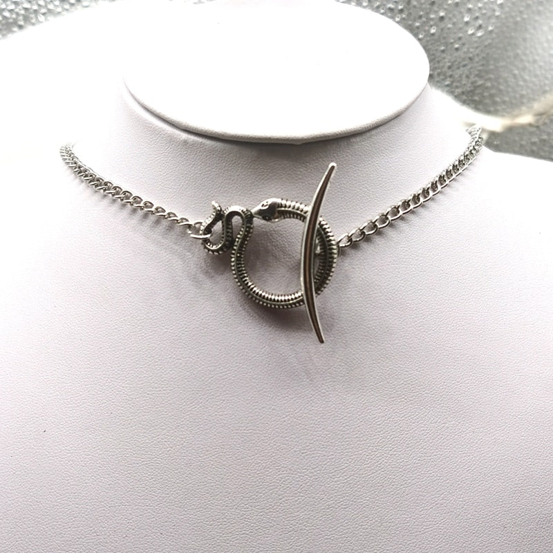 Gothic Moon and Snake Choker Necklace Pendant