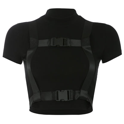 Gothic Korean Style Buckle Women Turtleneck Sleeve T Shirt - Elevate Your Style with a Touch of Gothic