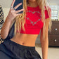 Heart Diamond Printed Crop Top Retro