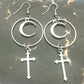 Gothic Large Hoop Moon and Cross Earrings