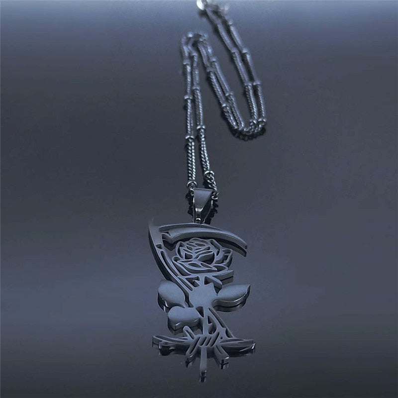Gothic Sickle Rose Necklace