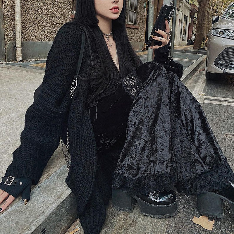 Gothic Patchwork Lace Flare Pants