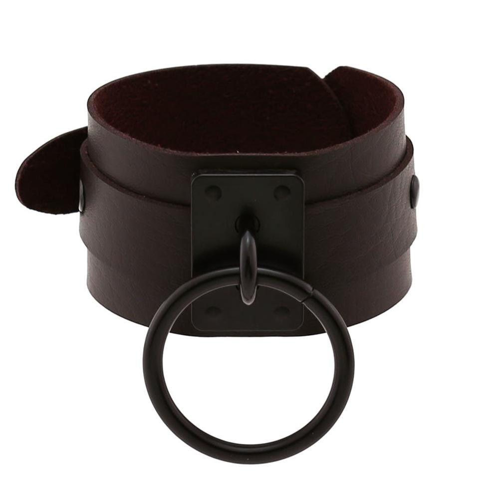 Gothic Leather Wristband with Circle Pendant