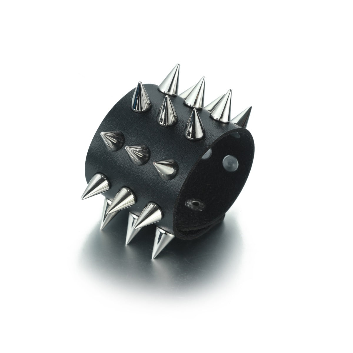 Gothic Emo Leather Wristband with Metal Spikes