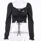 Gothic Black V-neck Crop Top