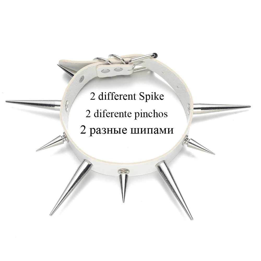 Gothic Choker Necklace - Big Long Spikes with Rivets