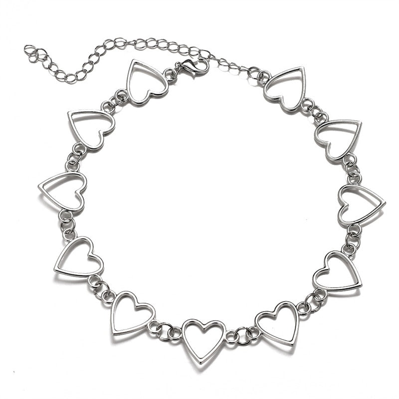 Gothic Choker Necklace with Hearts - K-Pop Style