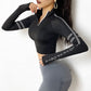Reflective Half-Zip Gym Crop Top with Thumb Holes