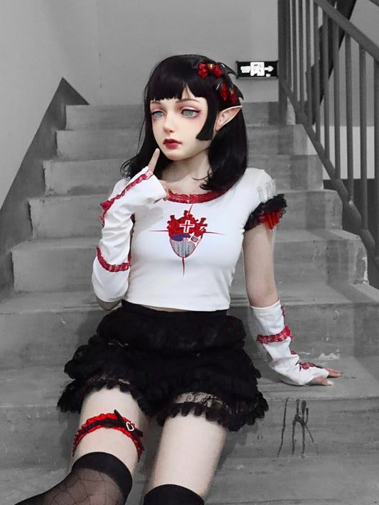 Gothic Japanese Design Embroidered Crop Top