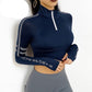 Reflective Half-Zip Gym Crop Top with Thumb Holes