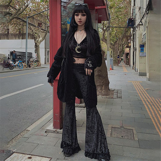 Gothic Patchwork Lace Flare Pants