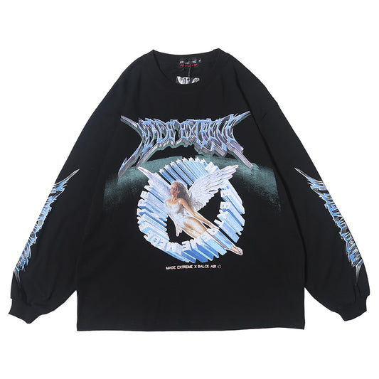 Gothic Cotton Long Sleeve Hoodie with edgy and dark aesthetic"