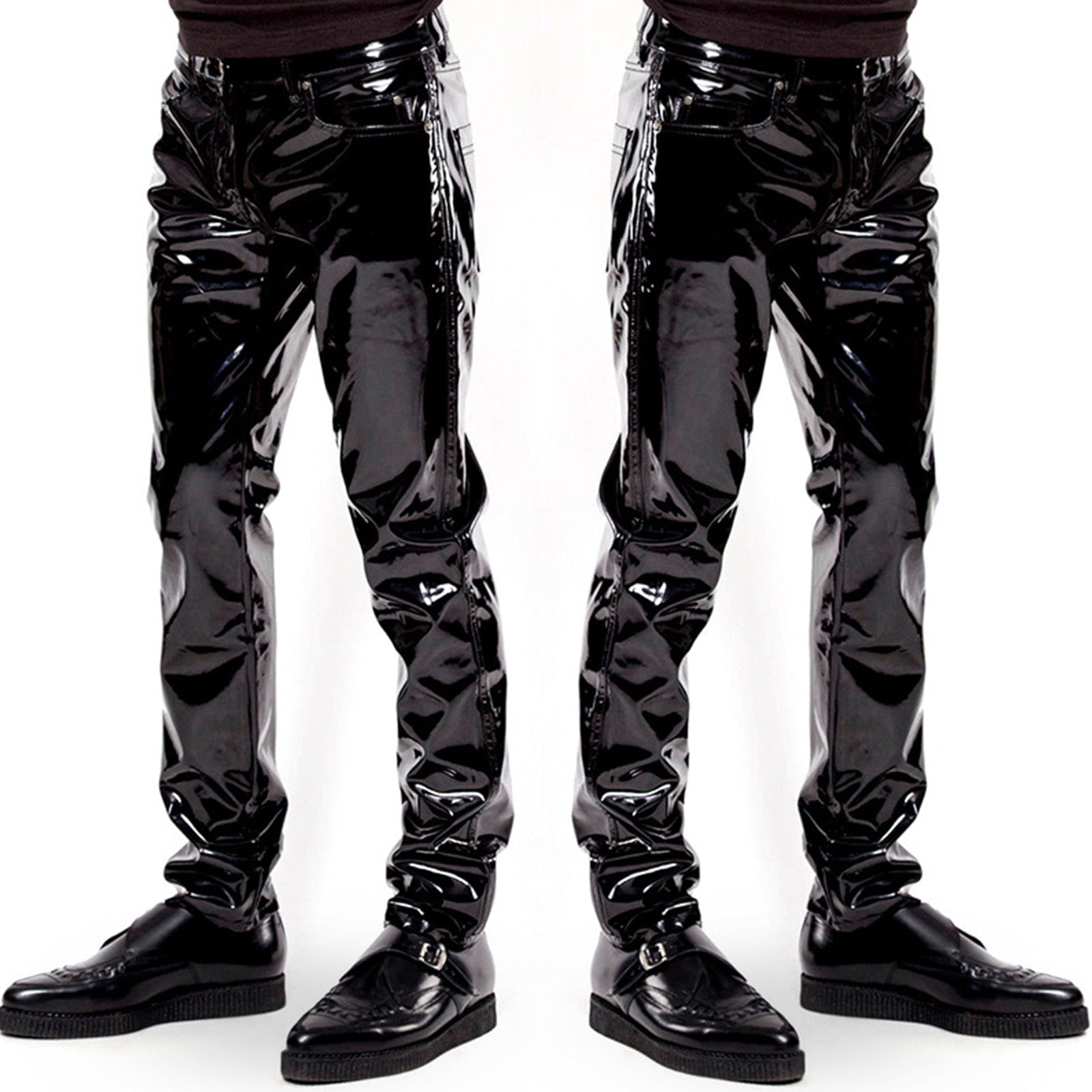 Gothic Faux Leather PVC Pants with Zipper Details