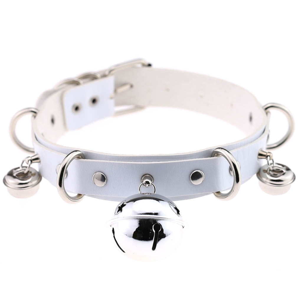 Gothic White Leather Choker Necklace with Multiple Spikes and Pendant Designs