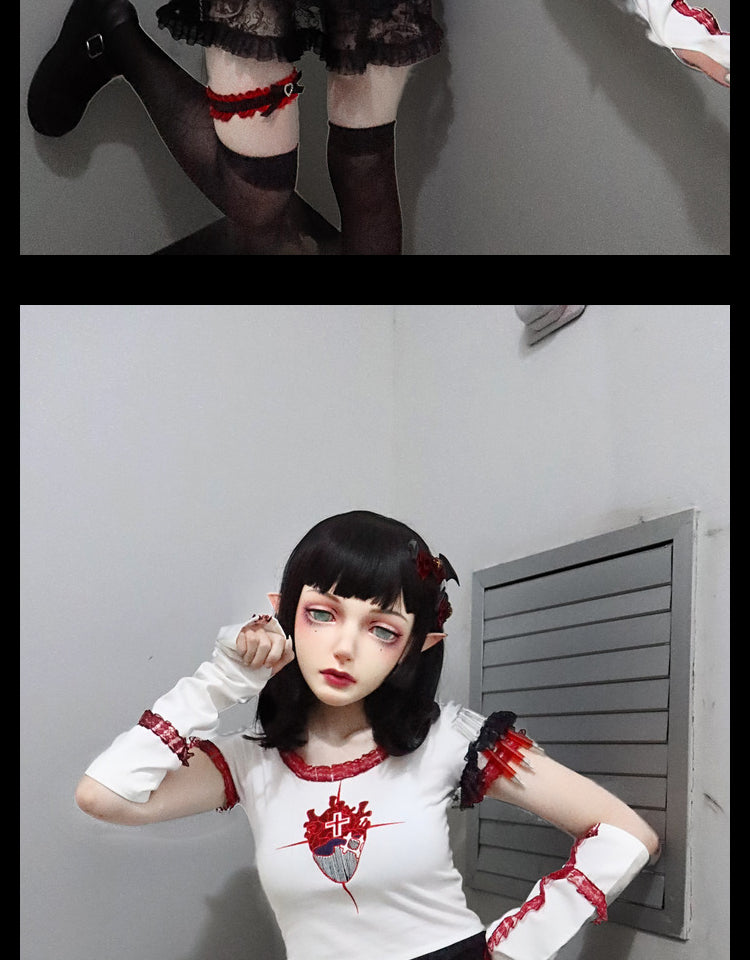 Gothic Japanese Design Embroidered Crop Top