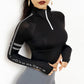 Reflective Half-Zip Gym Crop Top with Thumb Holes