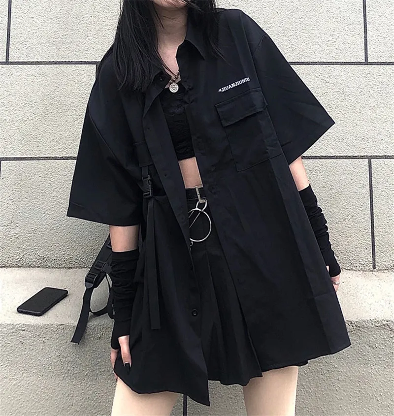Gothic Korean  Loose BF Shirt and Skirt Set