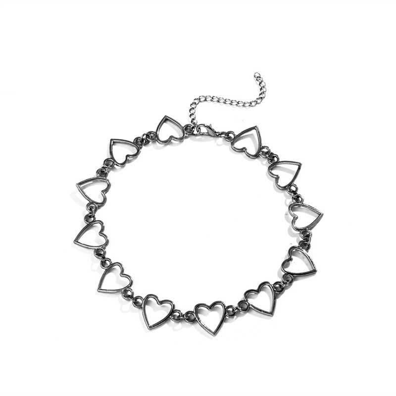 Gothic Choker Necklace with Hearts - K-Pop Style