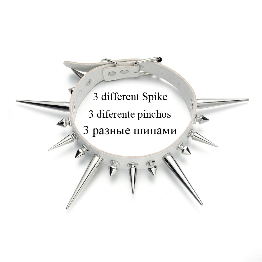 Gothic Choker Necklace - Big Long Spikes with Rivets