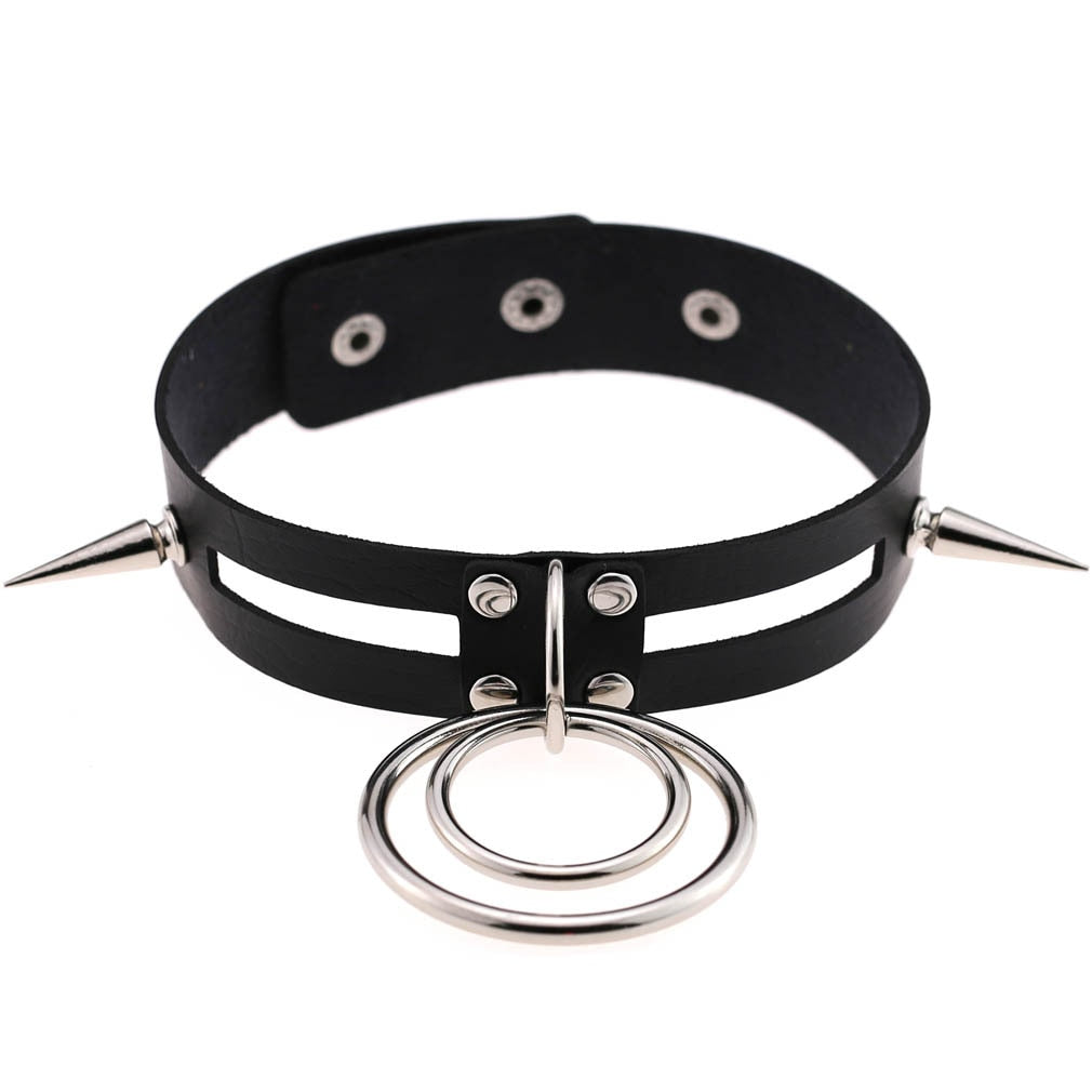 Gothic Choker Strap Necklaces with Multiple Spike and Pendant Designs
