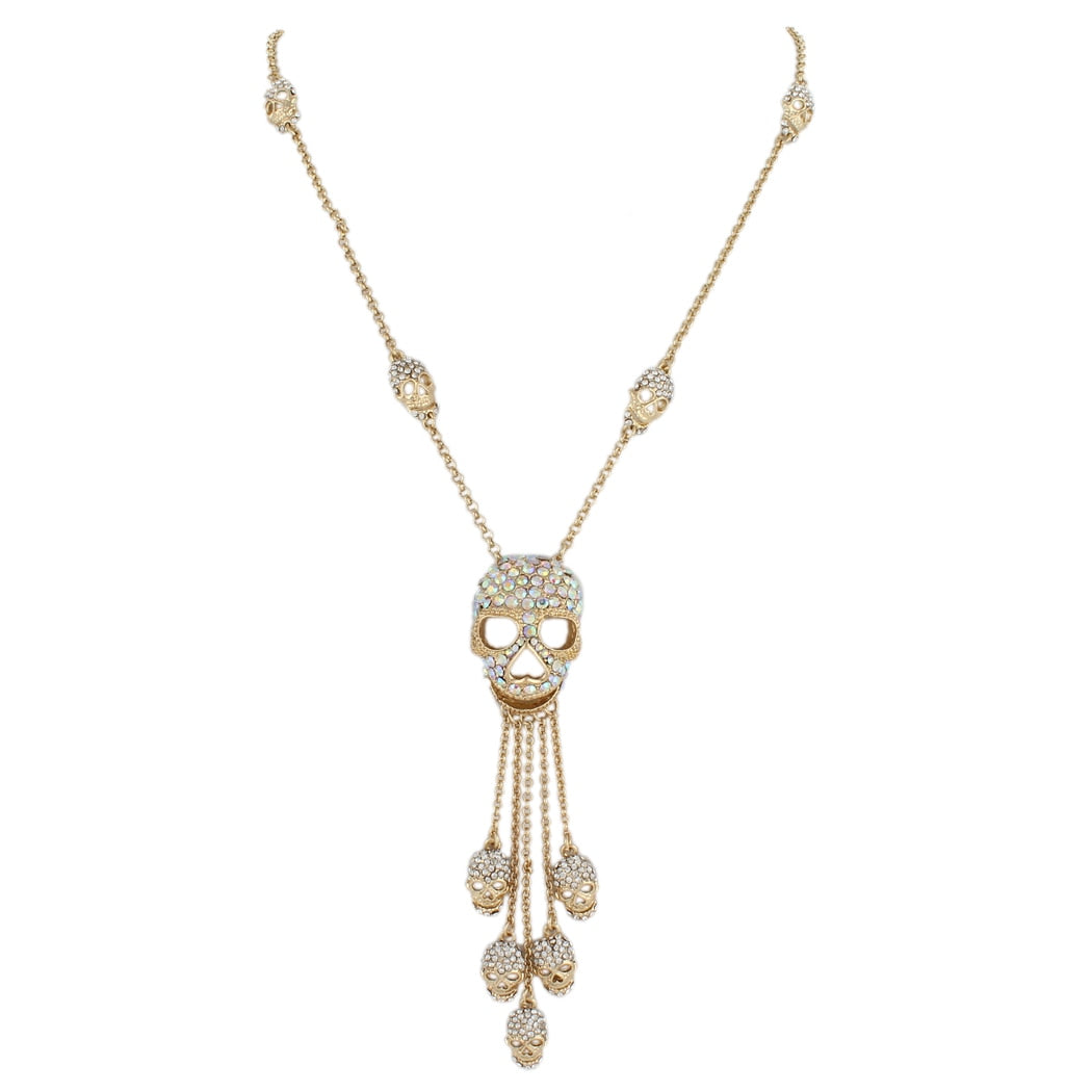 Gothic Thin Chain Necklace with Multiple Skull and Skeleton Pendant Designs