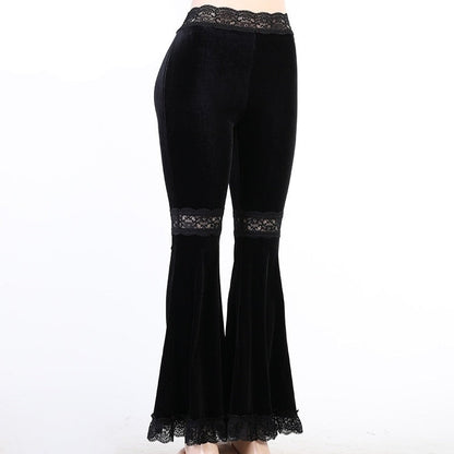 Gothic Velvet Lace Patchwork Flare Pants