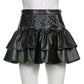 Punk Style PU Leather Mini Skirt with Lace Up Bandage