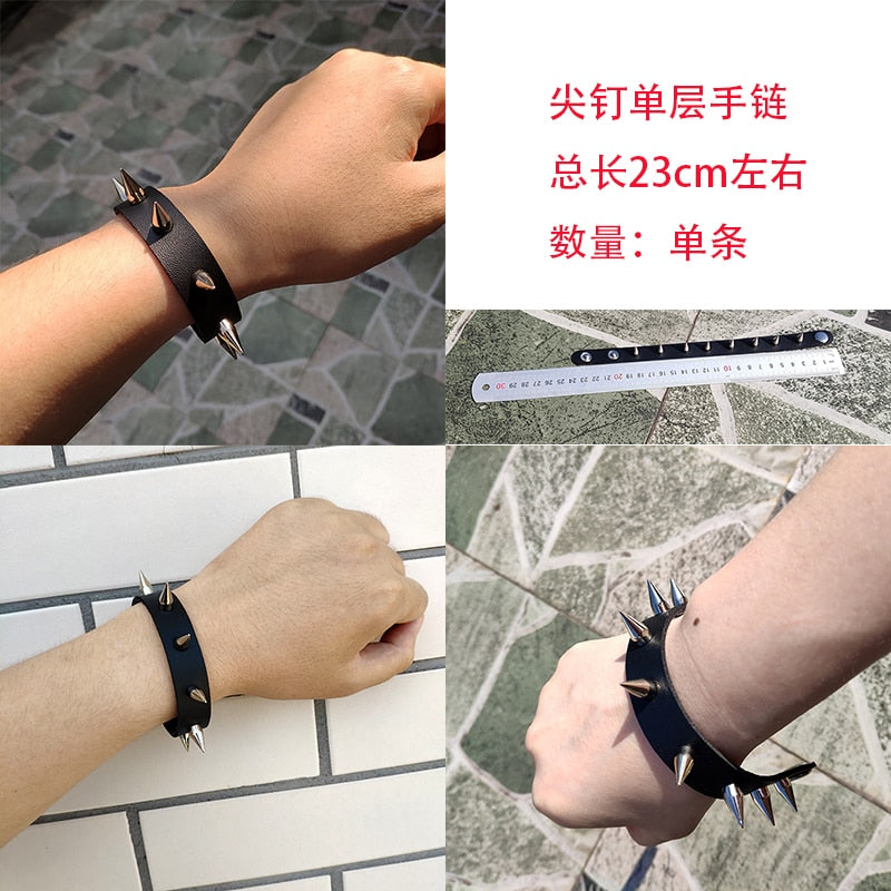 Gothic Black Leather Wristband
