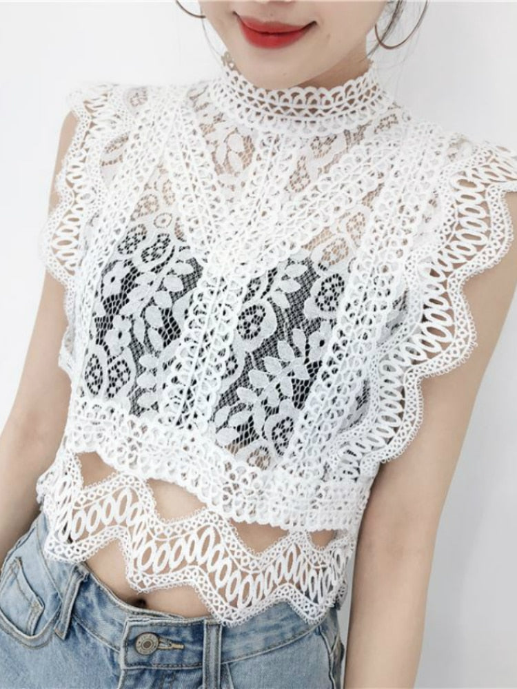 Gothic Short Sleeve Lacework Pullover Tank Vest