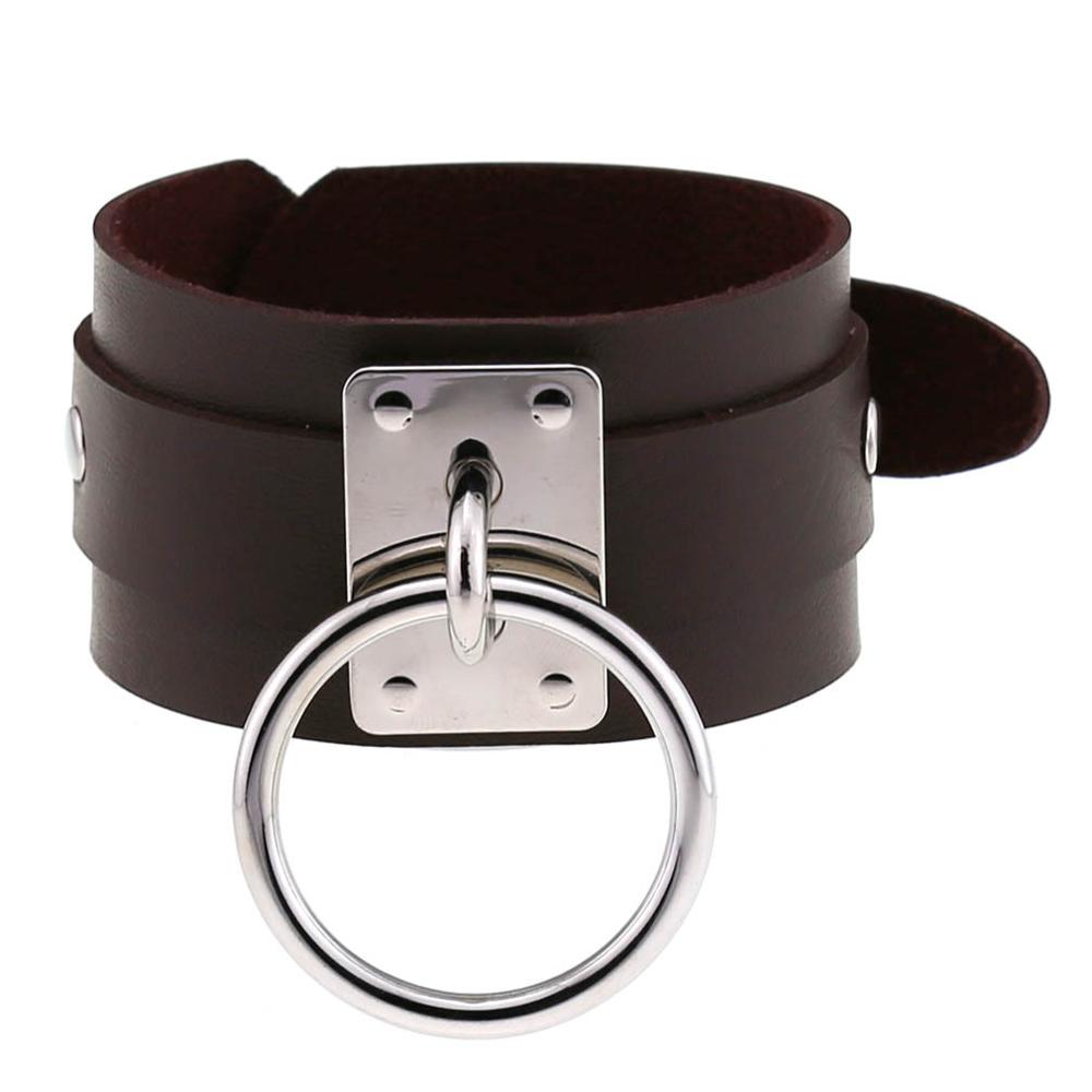Emo Gothic Leather Wristband with Metal Pendant