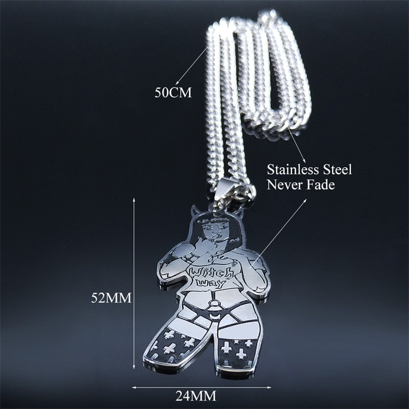 Upside Down Cross Moon Stainless Steel Necklace
