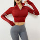 Reflective Half-Zip Gym Crop Top with Thumb Holes