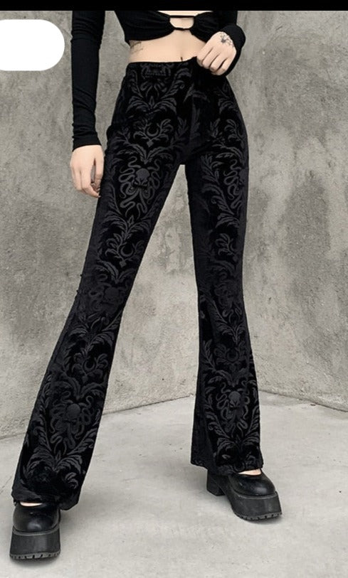 Vintage Floral Scratched Gothic Pants
