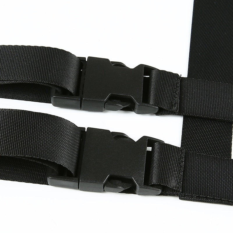 "Make a statement with this Gothic Moto&Biker Buckle Belt Crop Top - an eye-catching piece that exudes confidence and attitude."