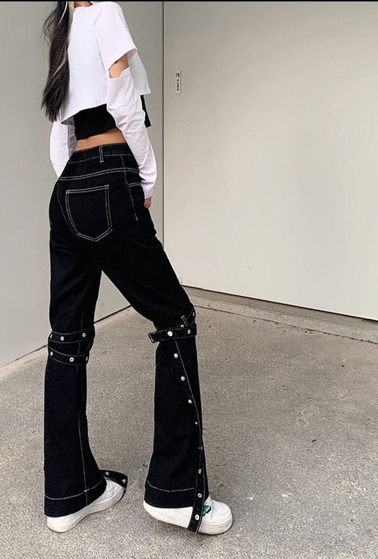 Gothic Grunge Black Jeans for Women