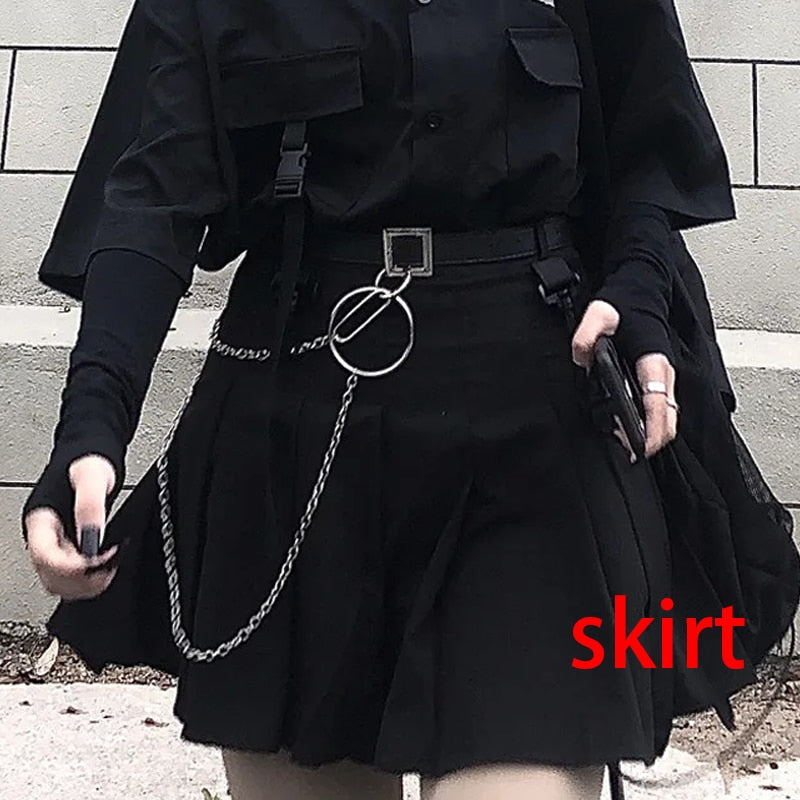 Gothic Korean  Loose BF Shirt and Skirt Set