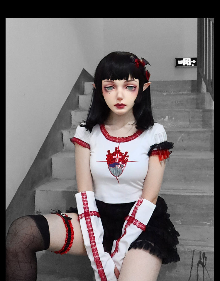 Gothic Japanese Design Embroidered Crop Top