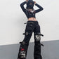 Gothic E-girl Black Cargo Capri Pants