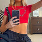Heart Diamond Printed Crop Top Retro