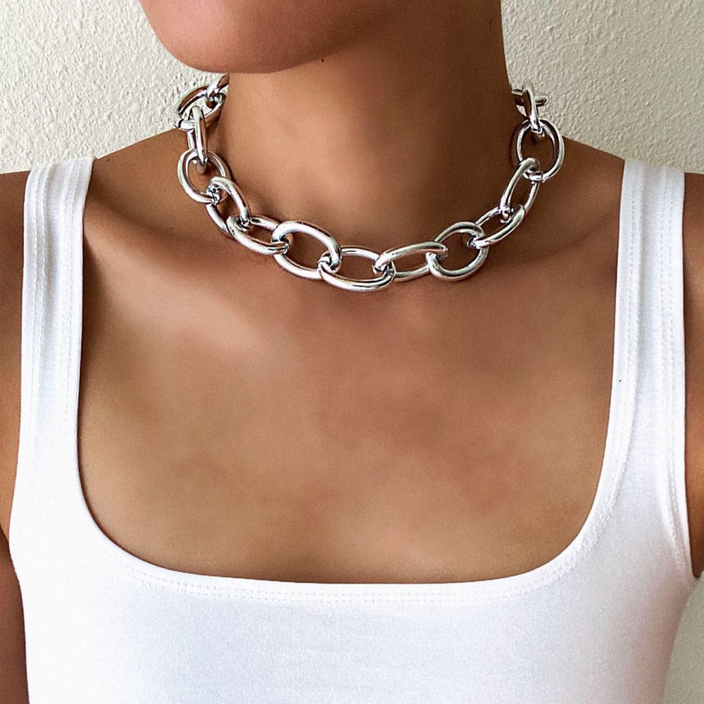 Gothic Choker Necklace - Chunky Chain with Multiple Pendant Options