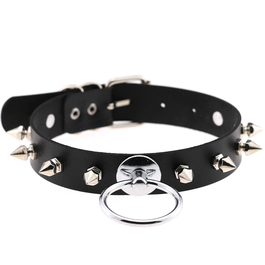 Gothic Choker Strap Necklaces with Multiple Spike and Pendant Designs