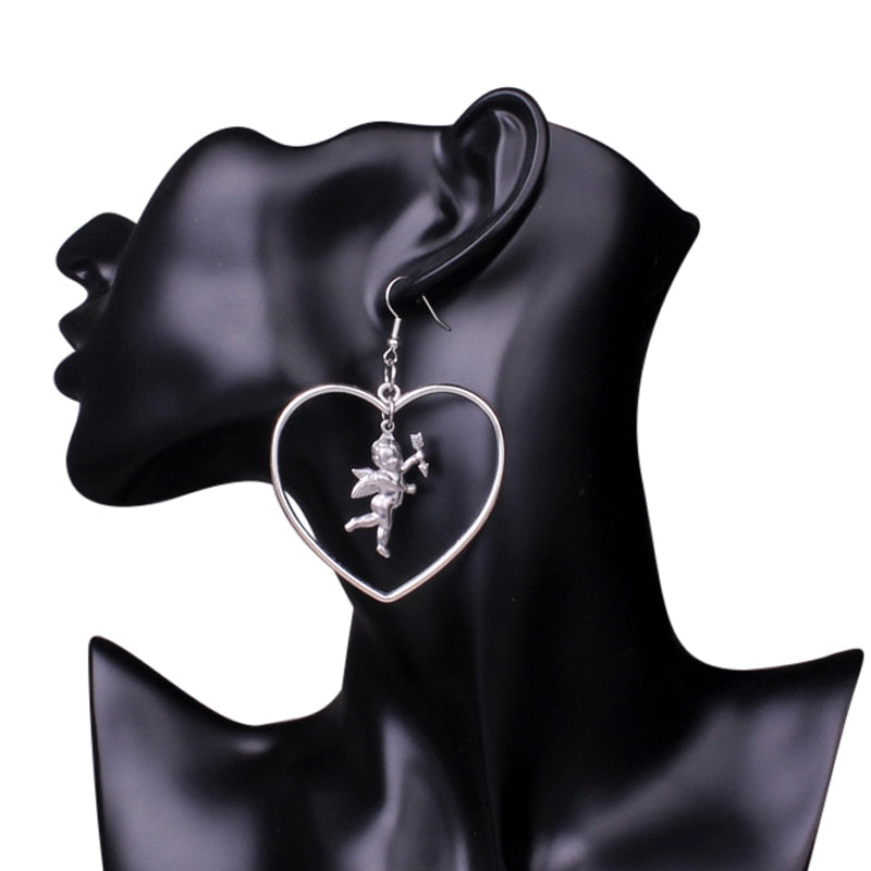 Gothic Cupid in Heart Earrings