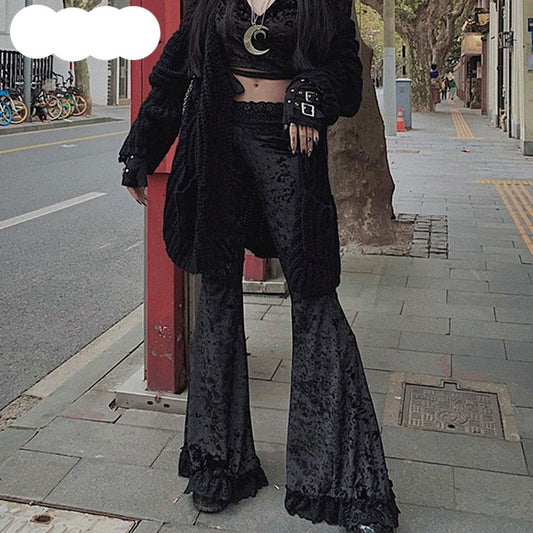 Gothic Velvet Lace Patchwork Flare Pants